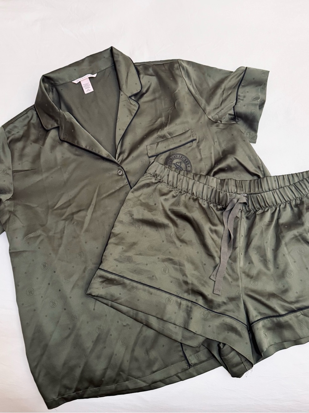 Victoria's Secret Olive Green Satin Short-Sleeve Pajama Set